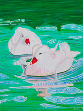 White Mandarin Ducks Painting - Print